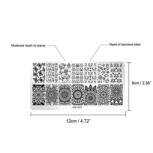 WOKOTO 5Pcs Nail Art Plates Stamping Set Fruit Animal Cat Panda Mandala Image Design Plates Stamping Nail Art Kit With Stamper And Scraper Kit
