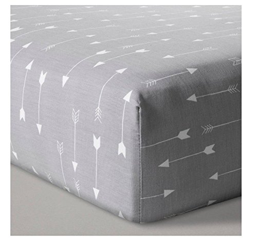 Cotton Fitted Baby Crib Sheet Grey and White Arrows