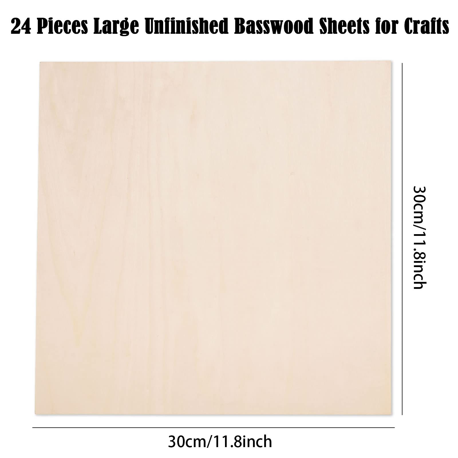 24 Pack Basswood Sheets for Crafts 12 x 12 x 1/8 Inch- 3mm Thick Plywood Sheet Blank Wood Sheets Unfinished Squares Wooden Boards for Laser Cutting, Wood Burning, Architectural Models, Staining