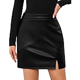 SEAFORM Women's Faux Leather Mini Skirt Side Slit Tummy Control Bodycon High Waist Pencil Skirts Sexy Hip Wrap Short Skirt