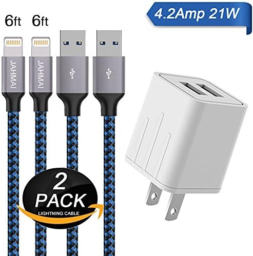 iPhone Charger, JAHMAI 4.2A Fast Charging Portable Home Travel Charger with 6FT 2PACK Durable Nylon Braided Lightning to USB Cable Charging Cord for iPhone X/8/7/6S/6/Plus/5S/SE/5C/5/iPad