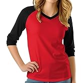3/4 Sleeve Womens Baseball Shirt – Womens V Neck T Shirts Raglan Sleeve Women Tops, Classic Baseball Jersey Women