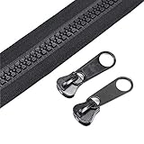 YaHoGa #10 Large Plastic Zipper by The Yard Bulk Black 5 Yards with 10pcs Long Sliders for DIY Sewing Tailor Crafts Bags Tents (5 Yards)