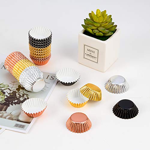 1000 PCS Cupcake Liners 1.25 inches Mini Foil Baking Cups Wrapper Muffin Cases Gold and Silver Tulip Paper Cups for Baby Shower, Birthday Party, Weddings Decorations (Silver,Gold,Rose Gold,Black) - Thumbnail 4
