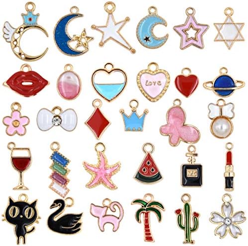 30 PCS Colors Enamel DIY Jewelry Necklace Bracelet Pendants, Charms Conch Starfish Sea Shell Mixed for Jewelry Making (30PCS A)