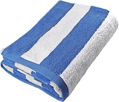 Large Beach-Towel Pool-Towel in Cabana Stripe- Blue, Cotton, Easy Care, Maximum Softness and Absorbency (35 x 70 inches) by Utopia Towel