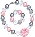 LYLYMIMI Kids Toddler Jewelry for Girls Chunky Bubblegum Necklace and Bracelet Set Flower Pink Color (Pink)
