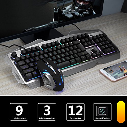 PAWHITS RGB Backlit Gaming Keyboard and Mouse Combo USB Wired Membrane Keyboard