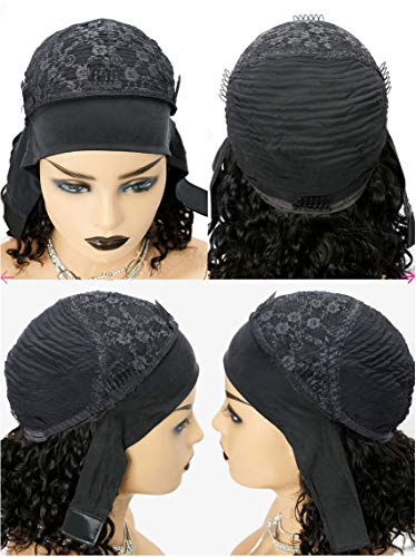 Afro-Kinky-Curly-Headband-Human-Hair-Wigs-for-Black-Women-Glueless-None-Lace-Front-Wigs-Headband-Half-Wig-Human-Hair-150-Density-Brizilian-Virgin-Hair-Machine-Made-Headband-Wig-Human-Hair-16Inch