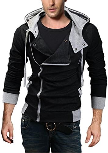 Zip Hoodies, KAIUSI Men's Oblique Zipper Hoodie Casual Top Coat Slim Fit Jacket Black XXL