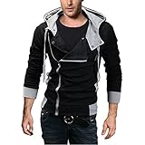 DJT Men's Oblique Zipper Hoodie Casual Top Coat Slim Fit Jacket Black XL