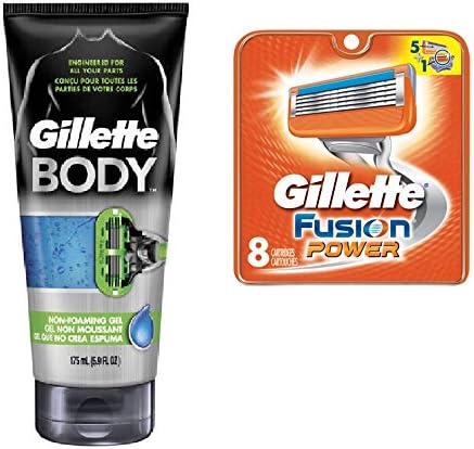 Gillette Body Non Foaming Shave Gel for Men, 5.9 Fl Oz + Fusion Power Refill Blades 8 Ct. + FREE FREE Schick Slim Twin ST for Sensitive Skin
