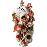 Ebros Gift Day of The Dead Stacking Toadstool Mushrooms and Moss Fungi Skulls Figurine 8.5