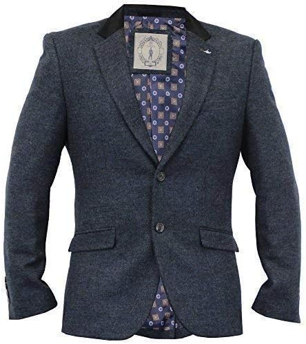 Cavani Mens Wool Mix Herringbone Tweed Checked Slim Fit Blazer Jacket