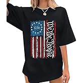 American Flag Shirt for Women 4th of July Shirts Oversized USA T-Shirt Independence Day Patriotic Graphic Tee Tops