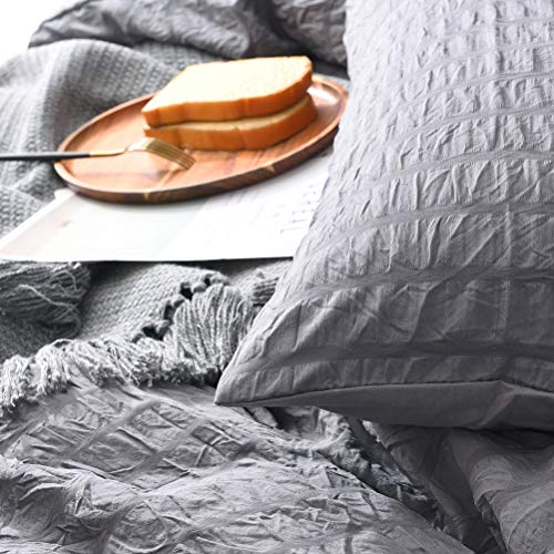 M&Meagle 3 Pieces Textured Duvet Cover Dark Grey Set with Zipper Closure,100% Washed Microfiber Seersucker Fabric,Luxury Hotel Quality Bedding-King Size(1 Duvet Cover 2 Pillowcases)