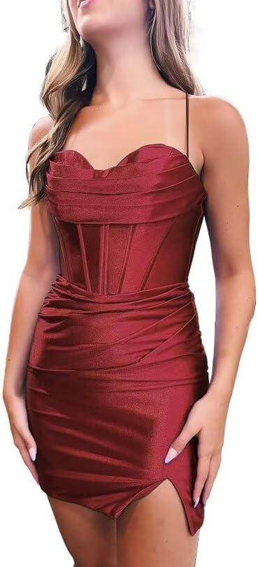 Amazon.com: MakeMeChic Women's Strapless Leather Dress Ruched Bandeau  Bodycon Party Mini Dresses Burgundy Medium : Clothing, Shoes & Jewelry