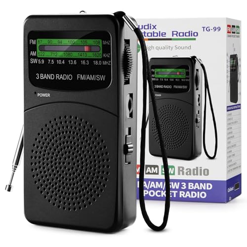 Joudix Portable Battery Radio Small FM/Am Transistor Emergency Kit Signal Super Input Headphones Flashlight Listen News Entertainment Seniors Suitable for Kitchens Bathrooms Travel