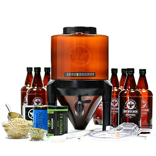 BrewDemon Craft Beer Brewing Kit Pro with Bottles - Conical Fermenter Eliminates Sediment and Makes Great Tasting Home Made Beer - 2 gallon pale ale kit