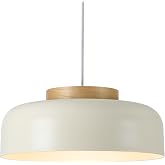 Modern Large Pendant Light, 17.7 inch, Cream, Natural Wood | Simple Chandelier, For Dining Room, For Kitchen Table