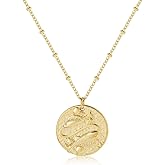 Zodiac Coin Embossed Choker Necklace Disc 12 Constellation Astrology Horoscope 14K Gold Plated Round Pendant Personalized Necklace Gift for Women Men