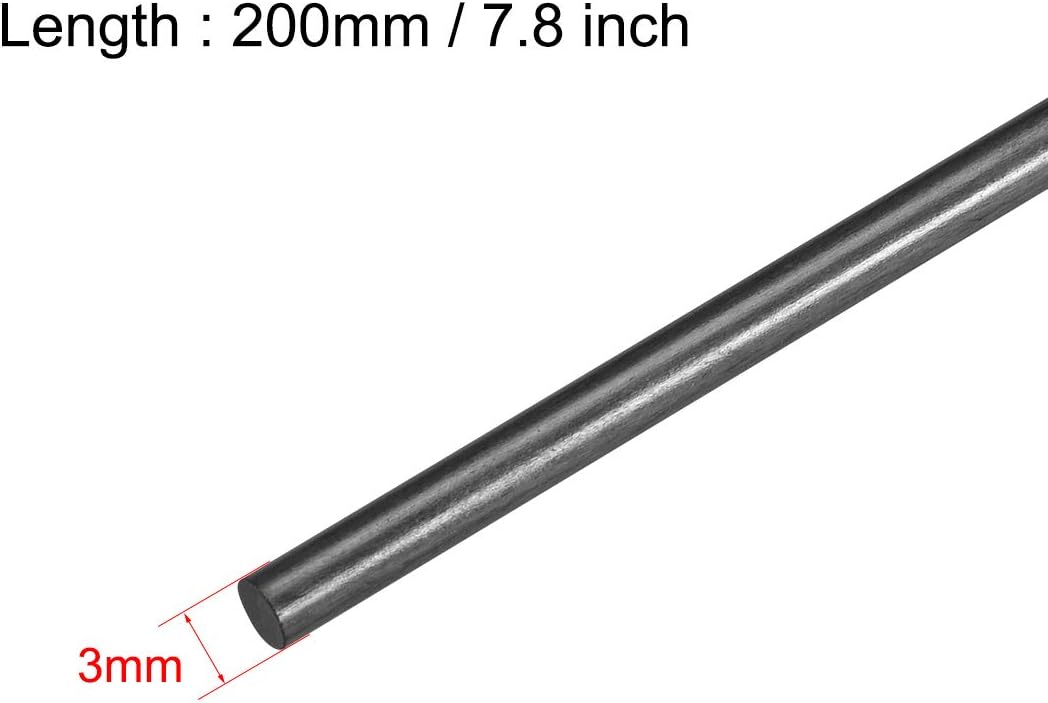 sourcing map Carbon Fiber Bar Support Poles for RC Airplane DIY Projects 3mm Matte Pole 200mm 7.8 Inch, 5pcs - Image 3