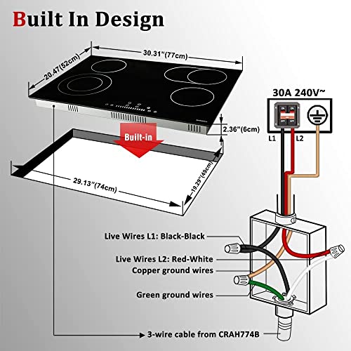 Electric Cooktop 30 inch,ECOTOUCH Builtin Electric Cooktop 4 Burner