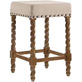 Carolina Chair & Table Remick 24" Counter Stool with Linen Upholstered Seat - Solid Wooden Frame, Twist Turned Legs with Anti