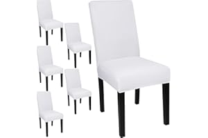 JQinHome 6 Pcs Dining Chair Slipcover,High Stretch Removable Washable Chair Seat Protector Cover for Home Party Hotel Wedding Ceremony (White)