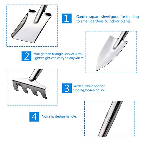 Mini Garden Tool Set, 3PCS Stainless Steel Heavy Duty Gardening Kit with Transplanting trowel, Cultivator hand rake, Weeding Fork for Digging & Planting - Thumbnail 3