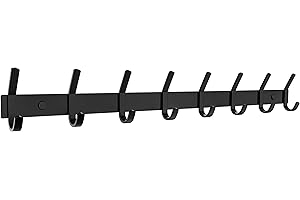 SAYONEYES Matte Black Coat Rack Wall Mount – 24 Inch Stainless Steel Hook Rail with 8 Double Coat Hooks – Wall Mounted Entryway Organizer for Coats, Hats, Bags, Towels, Robes, Closet or Bathroom