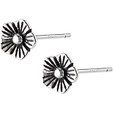 Tiny Vintage Flower Earrings for Women 925 Sterling Silver Oxidized Mini Small Plum Blossom Flowers Stud Cartilage Tragus Hypoallergenic Post Pin for Piercing Ear Elegant Jewelry …