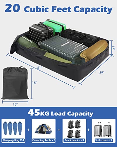 Zacro Car Roof Bag Waterproof - 20 Cubic Feet Roof Box with Anti-Slip Mat & Luggage Lock for Vehicle with/without Rack - Rooftop Cargo Carrier Bags with 10 Reinforced Straps, 6 Door Hooks, Storage Bag