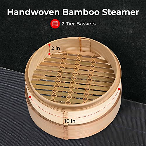 Annie’s Kitchen Complete Set Handmade Bamboo Steamer Baskets, Lid