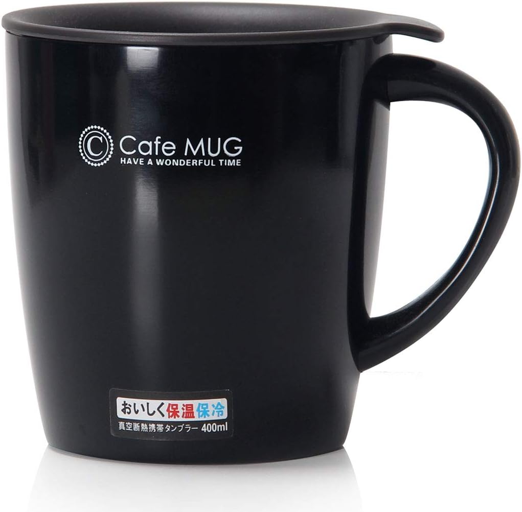 14oz / 400ml Vacuum Insulated Mug for Home Office, Smilatte Double Wall Stainless Steel Reusable Coffee Cup with Hanld Lid for Hot & Cold Drinks, Black