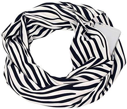 Womens Stripe Print Zipper Hidden Pocket Infinity Scarf Travel Infinity Scarves For Women