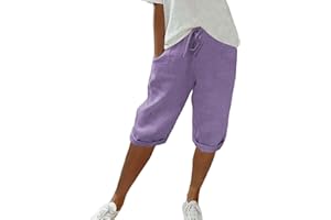 aihihe Women's Linen Summer Bermuda Shorts Plus Size Casual Loose Fit Shorts Rolled Hem Drawstring Trendy Shorts with Pocket