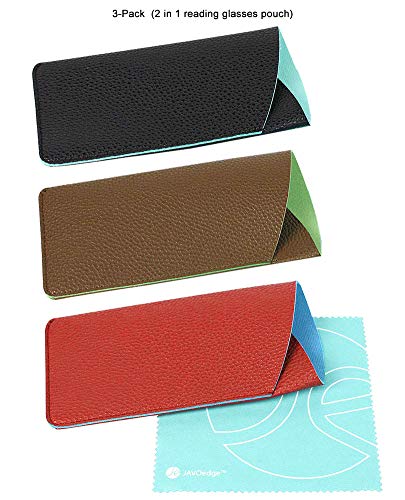 [3 PACK], JAVOedge Double Reading Eyeglass Storage Case [Fits 2 Frames] in Soft 2 Color Pouch Style w/Microfiber Cloth - Thumbnail 7