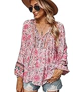 KAYWIDE Womens Tops and Blouses Tunic Tops Floral Printed V Neck Blouses Boho Beach Casual Long S...
