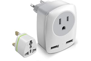 JARVANIA European Travel Plug Adapter, The US to Europe & UK Power Outlet Converter, USA to England Ireland German Italy Spain France Greece Iceland International Electrical Adaptor USB Wall Charger