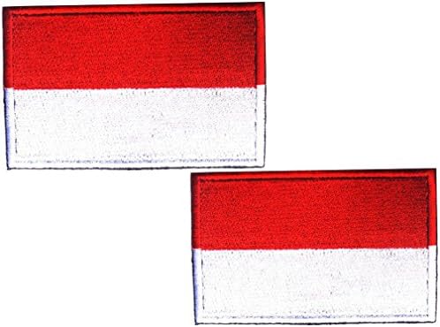 HFDA 2 piece Different Country Flags Patch - Tactical Combat Bagde Military Hook and Loop Badge Embroidered Velcro Morale Patch (Indonesia)