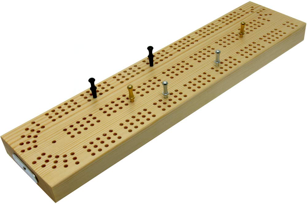 Brimtoy Continuous 3 track wooden British cribbage board with storage compartment for pegs - 30cm board supplied with 4 metal pegs and instructions - Adult/Teen card game - unisex - Made in the Uk