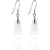 Natural White Opal Earrings in Sterling Silver,925 Sterling Silver Earrings for Women,Long Dangle Drop Earrings for Women Teen Girls