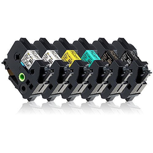 Greateam TZe TZ Tape for Brother P-touch PTD600, PTD700, PT2430PC PTD900 Label Maker, Standard Laminated TZe-151 TZe-251 TZe-651 TZe-751 TZe-354 TZe-355 1 Inch (24mm) Width, 6-Pack