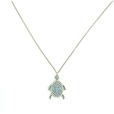 Ritastephens Sea Turtle Necklace for Women in Gold Over Sterling Silver 925 – Adjustable 16–18 Inch Chain with Clear & Blue Cubic Zirconia Crystals