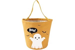 Secarond Trick or Treat Bags - Candy Buckets & Tote Bags for Halloween Parties - Orange & Black Ghost Design
