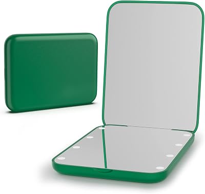 Kintion Pocket Mirror 1X/3X LED Compact Travel Two-Sided Green