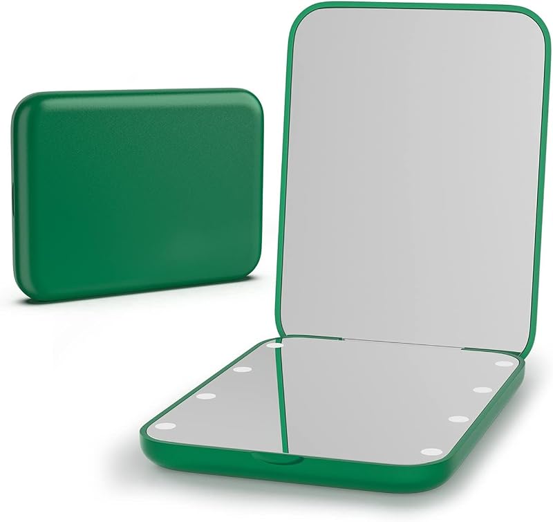 Kintion Pocket Mirror 1X/3X LED Compact Travel Two-Sided Green