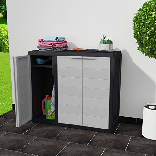 Lechnical Gartenschrank mit 2 Regalen Schwarz und Grau Garten Geräteschrank Geräteschuppen Schrank – Bild 3