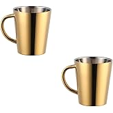 Color ME! 10oz 18/8 Stainless Steel Coffee Mugs Set of 2, Double Walled Insulated Coffee Cups with Handles, Dishwasher Safe, Gold